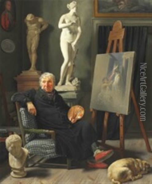 Portraitfigur Af Hr. Professor Lorentzen I Hans Attelier Oil Painting - Martinus Christian Wesseltoft Rorbye
