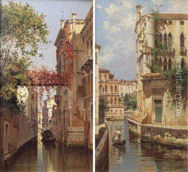 A View Of Palazzo Albrizzi, Venice; And A View Of Palazzo Contanini, Venice Oil Painting - Antonietta Brandeis