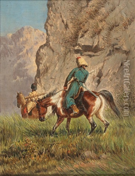 Caucasian Horsemen Hunting Oil Painting - Franz Quaglio
