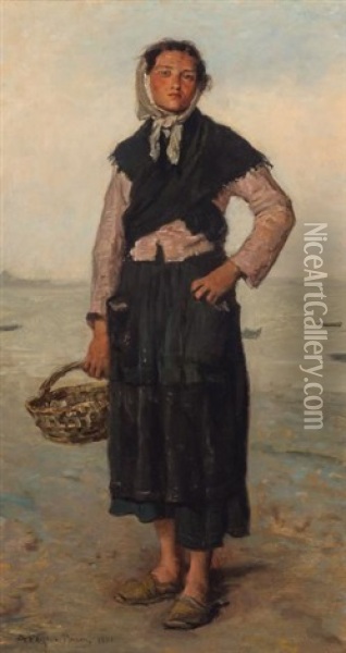 Fisher Girl Oil Painting - Francois Nicolas Augustin Feyen-Perrin