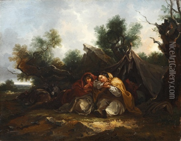 Gypsy Encampment Oil Painting - Thomas Barker