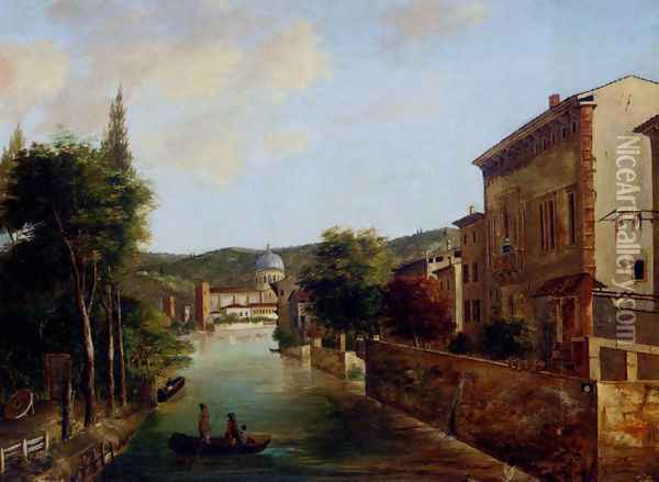An Italian Canal Oil Painting - G. Faci