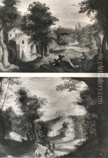 A Cavalier Out Hunting & A Carter By A Watermill Oil Painting -  Pozzoserrato
