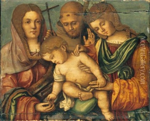 Bambin Gesu Tra Santa Caterina, San Francesco E Santa Elisabetta D'ungheria Oil Painting - Francesco Zaganelli