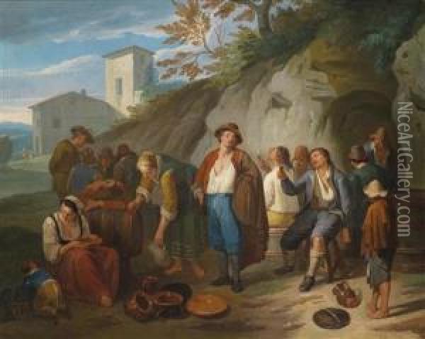 Before The Osteria Oil Painting - Norbert van Bloemen