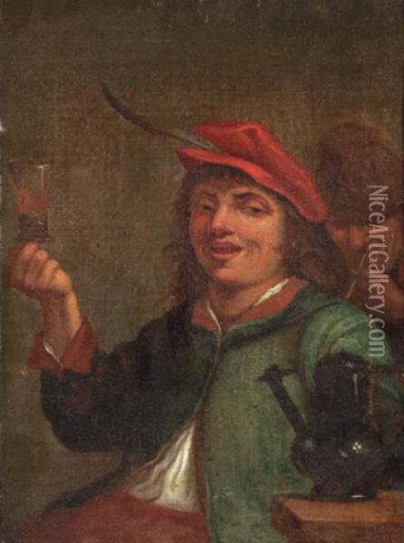 A Boor Drinking At Table In An Inn Oil Painting - David The Younger Teniers