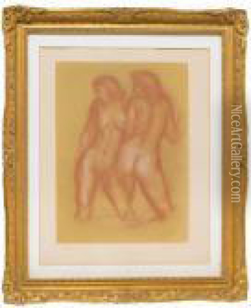 Two Figures Bathing Oil Painting - Aristide Maillol
