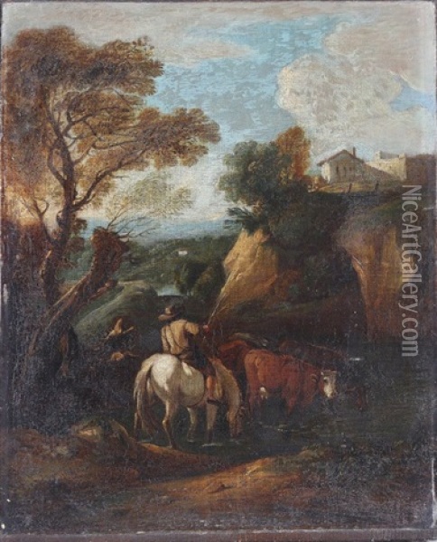 Paesaggio Con Pastore E Armenti Oil Painting - Bartolomeo Torreggiani