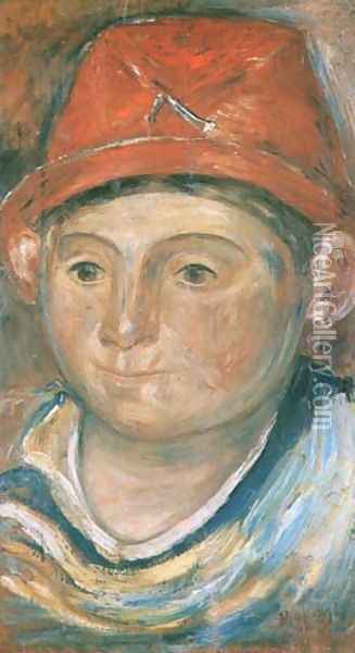 Head of the Boy in a Red Hat Oil Painting - Tadeusz Makowski