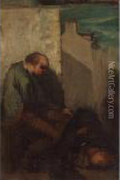 Les Deux Ivrognes Oil Painting - Honore Daumier