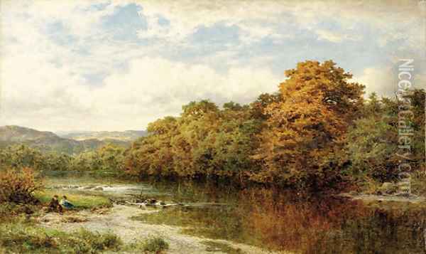 Coming autumn on Welsh river Oil Painting - Benjamin Williams Leader