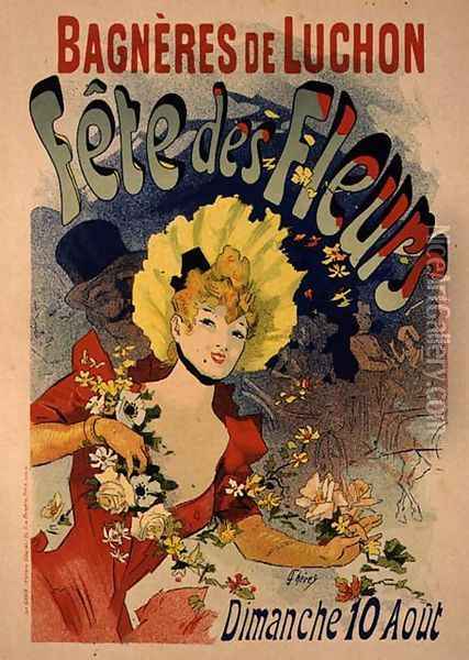 Reproduction of a Poster Advertising the Flower Festival at Bagneres-de-Luchon, 1890 Oil Painting - Jules Cheret