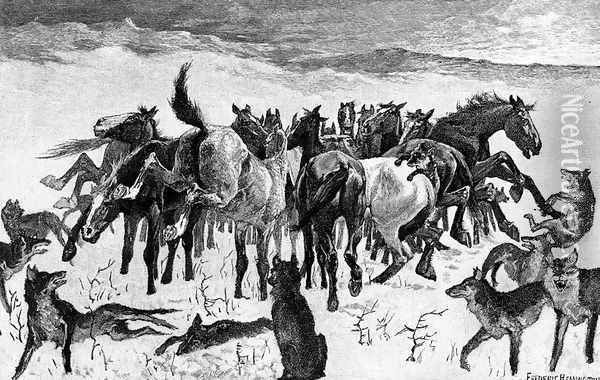 Broncos and Timber Wolves Oil Painting - Frederic Remington