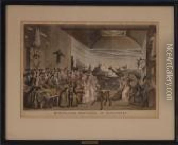 Mr.bullock's Exhibition Of Laplanders Oil Painting - Thomas Rowlandson
