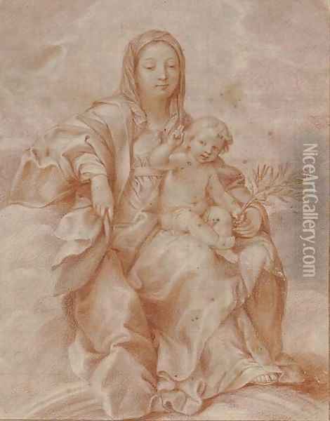 The Madonna and Child holding an olive branch Oil Painting - French School