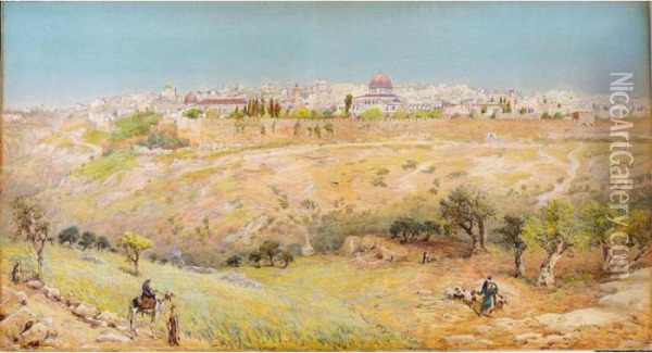 Jerusalem From The Mount Of Olives Oil Painting - Henry Andrew Harper