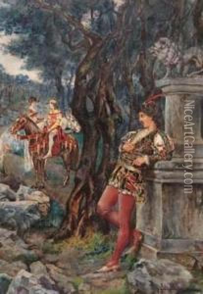 Scena Cortese In Costume Medioevale Oil Painting - Frederico Nardi