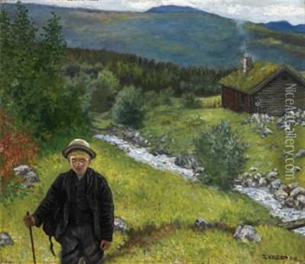 Farvel Da, Mor Oil Painting - Theodor Kittelsen