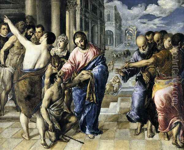 Christ Healing the Blind 1570-75 Oil Painting - El Greco (Domenikos Theotokopoulos)