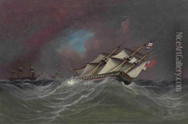 Caught In A Gale Oil Painting - James E. Buttersworth