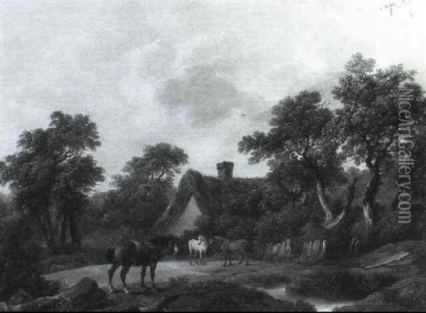 Horses Before A Cottage Oil Painting - Charles Towne the Younger