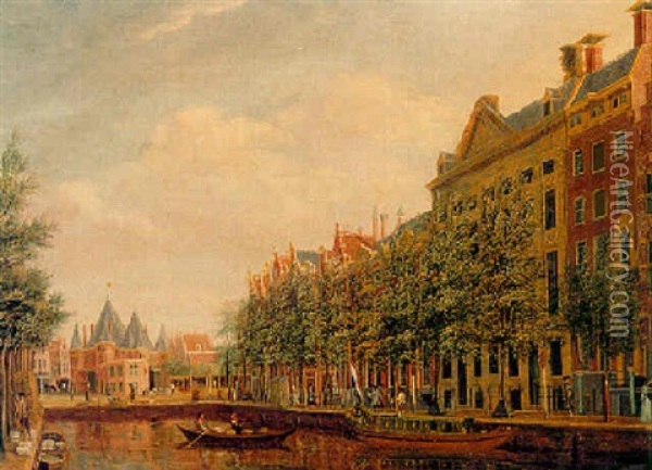 Amsterdam, The Kloveniersburgwal With The Trippenhuis And The Sint Anthoniswaag On The Nieuwmarkt Beyond Oil Painting - Jan Ekels the Elder