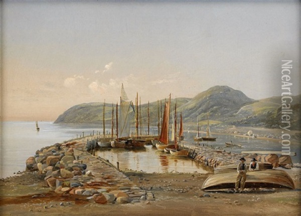 The Harbour In Molle, Kullen, Sweden Oil Painting - Ferdinand Richardt