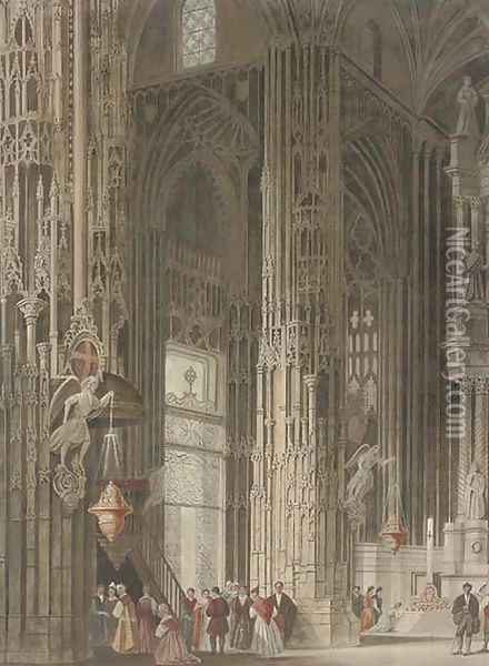 Visitors to the cathedral Oil Painting - Samuel A. Rayner
