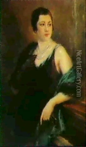 Dame Au Collier De Perles Oil Painting - Georges (Ferdinand) Lemmers