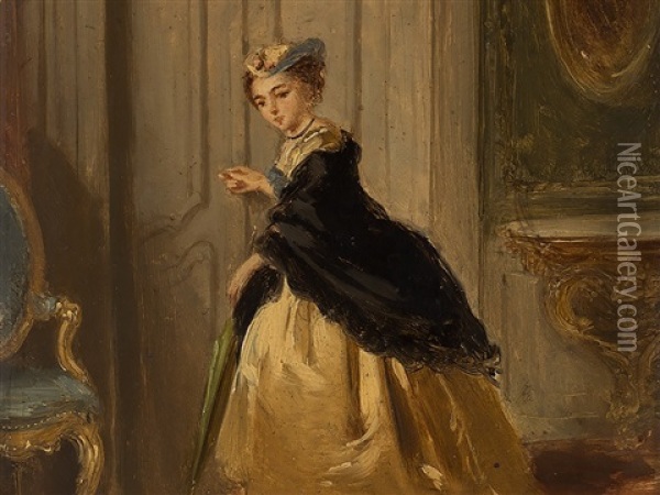 Lady In Yellow Dress Oil Painting - Petrus Theodorus Van Wyngaerdt