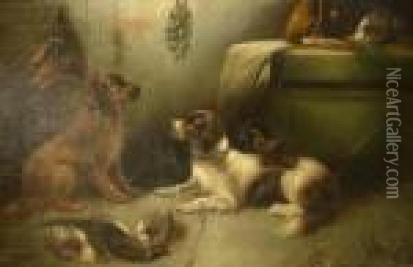 Hunting Dogs In The Back Kitchen Oil Painting - George Armfield