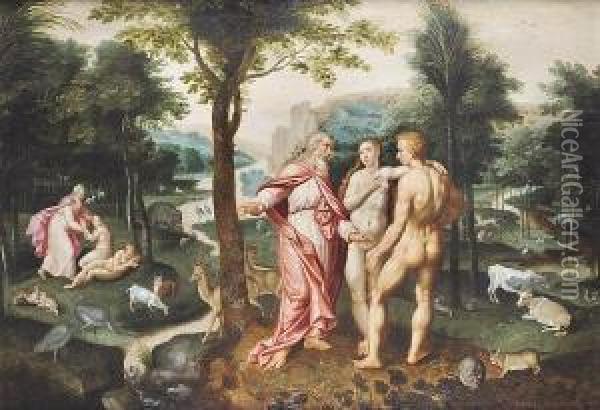 Adam And Eve In The Garden Of Eden Oil Painting - Jacob Adriaensz Backer