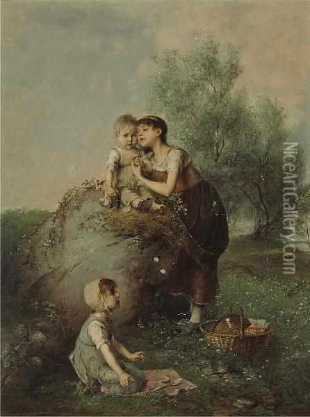 Baby's First Picnic Oil Painting - Emil Keyser