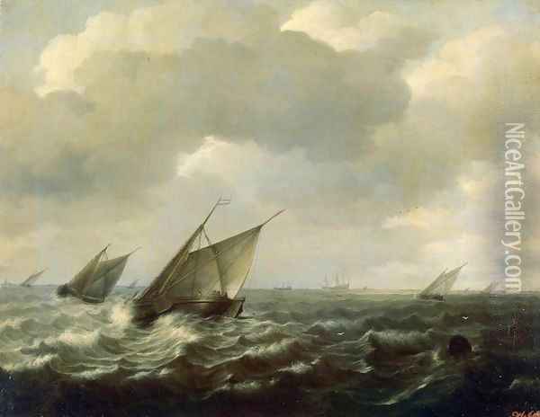 Sailing Vessels in a Strong Wind Oil Painting - Hendrick Maertensz. Sorch (see Sorgh)