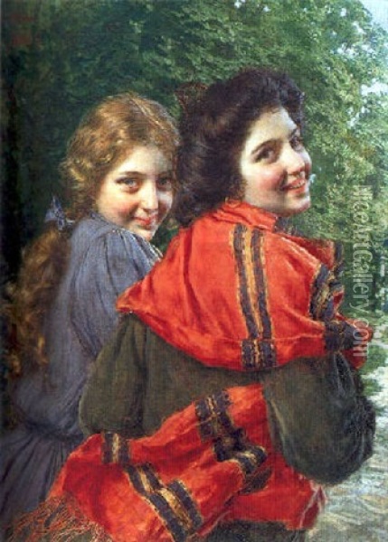 Deux Jeunes Filles Souriant Oil Painting - Gaetano Bellei