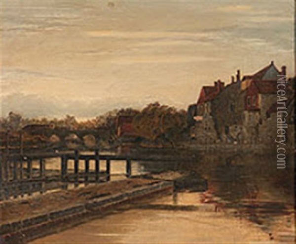 Dutch Canal Scene Oil Painting - Cornelis Christiaan Dommelshuizen