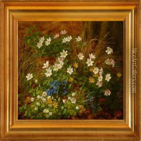 A Forest Floorwith Anemones And Other Spring Flowers Oil Painting - Anthonie, Anthonore Christensen