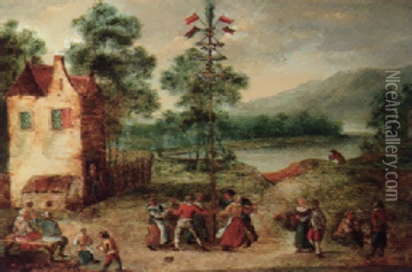 Peasants Dancing Around A Maypole Oil Painting - Theobald Michau