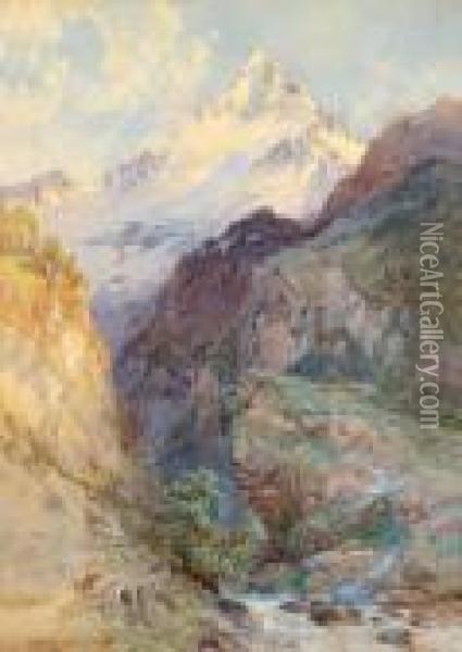 Blick Auf Die Grivela In Dengrayischen Alpen Oil Painting - Edward Theodore Compton