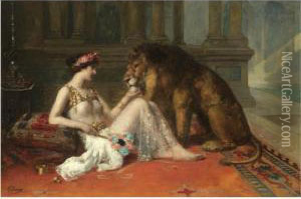 Her Favourite Pet Oil Painting - Adolphe Weisz