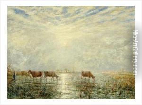 Vaches A L'abreuvoir Oil Painting - Louis Hilaire Carrand