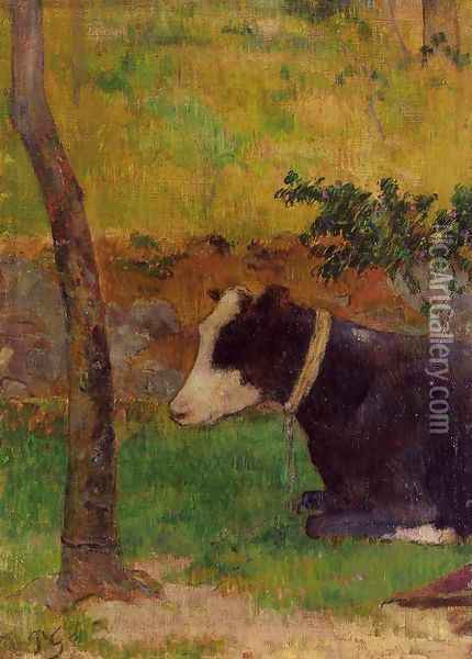 Kneeling Cow Oil Painting - Paul Gauguin