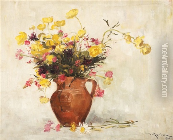Pot With Yellow Flowers Oil Painting - Dimitrie Mihailescu