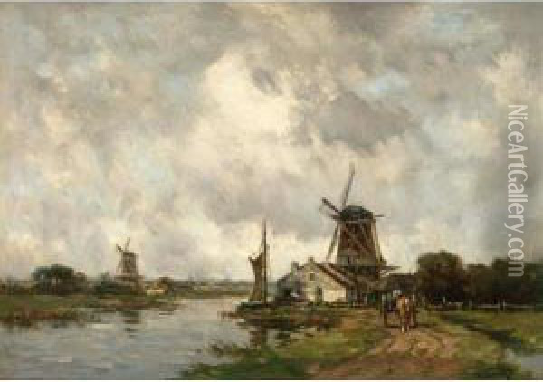 Vaart Met Molens Bij Gouda Oil Painting - Willem Cornelis Rip