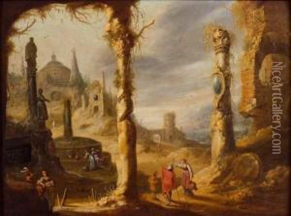 Paysage Fantastique A L'entree D'une Grotte Oil Painting - Rombout Van Troyen