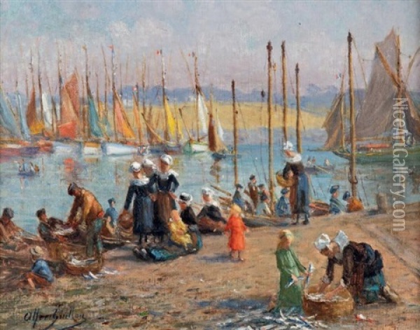Marche Au Poisson Oil Painting - Alfred Guillou