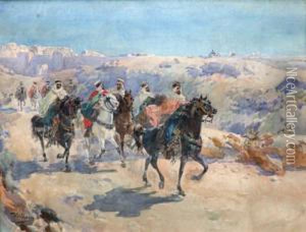 Cavaliers Arabes A La Sortie Des Remparts De Fes Oil Painting - Ulpiano Checa y Sanz