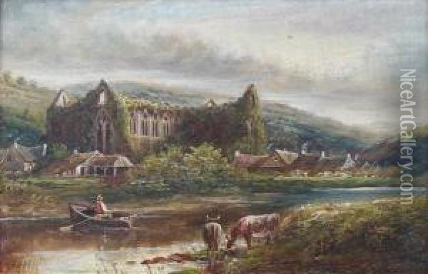 'tintern Abbey';chepstow Castle Oil Painting - Henry Harris