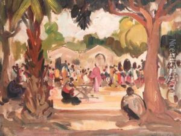Market In Matadi Oil Painting - Fernand Allard L'Olivier