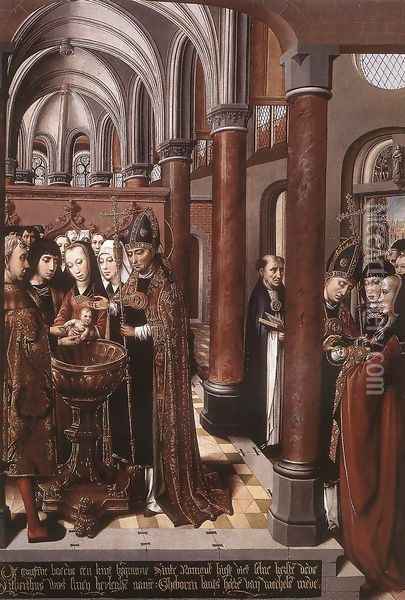 Baptism of St Libertus 1490s Oil Painting - Colijn de Coter